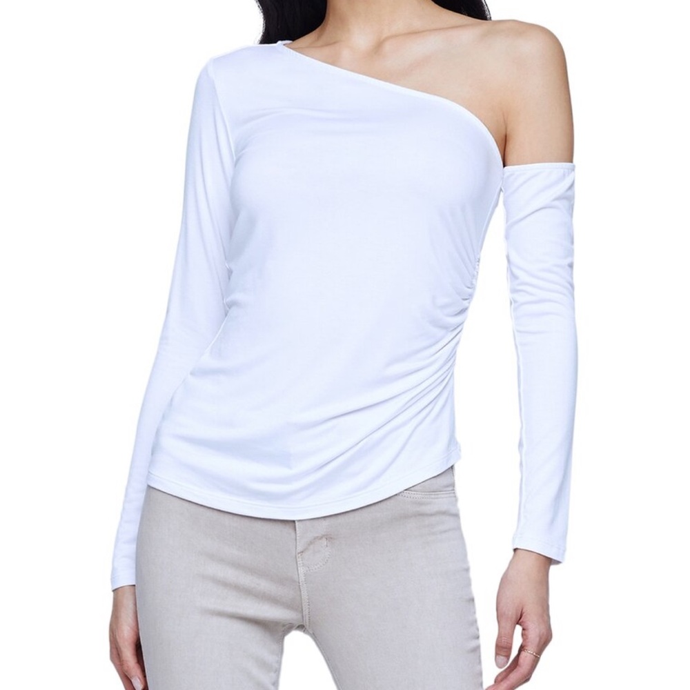 L'AGENCE White One-Shoulder Top